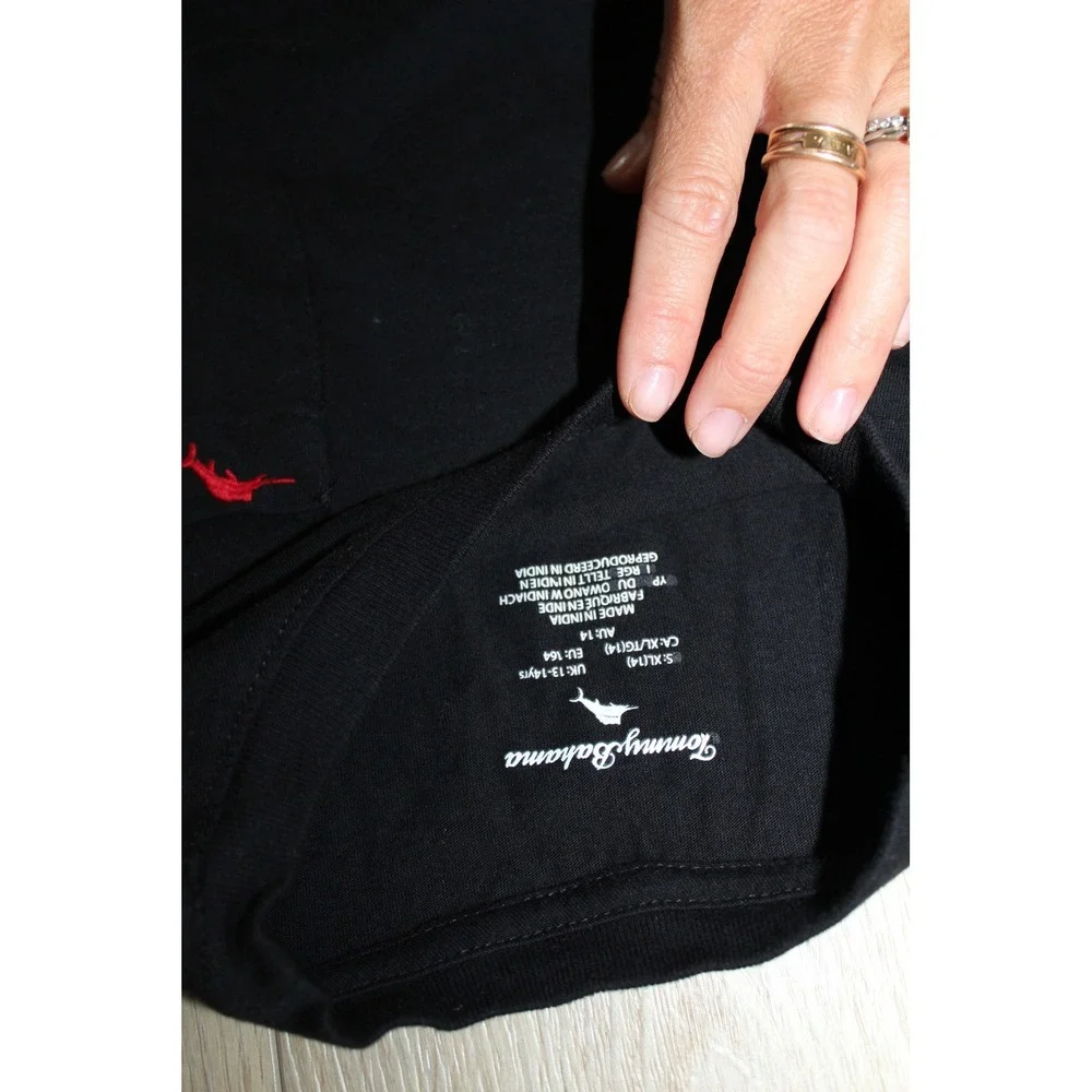 Tommy Bahama Kids Boys Black Long Sleeve Pocket Tee Red Marlin Logo XL 14